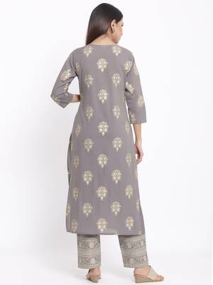 Grey Cotton stitched   Kurta with     Palazzo 2