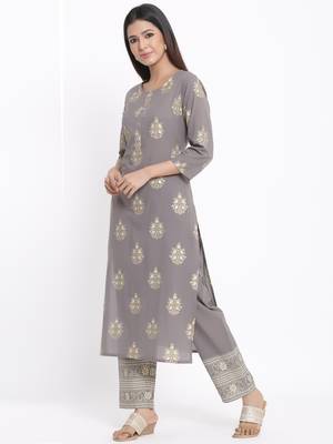 Grey Cotton stitched   Kurta with     Palazzo 3