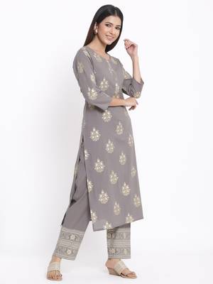 Grey Cotton stitched   Kurta with     Palazzo 4