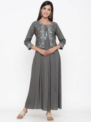 Grey Rayon stitched   kurta 1
