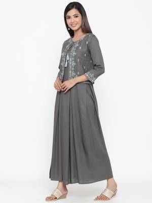 Grey Rayon stitched   kurta 3