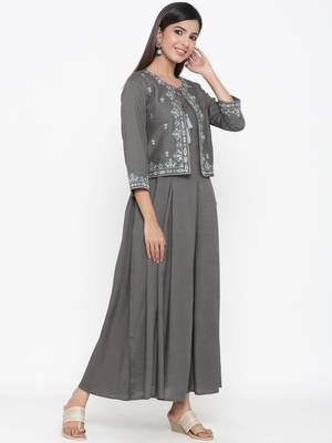 Grey Rayon stitched   kurta 4