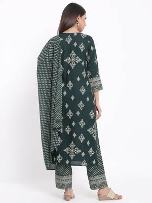 GREEN Rayon stitched   Kurta with     Palazzo with     Dupatta 2