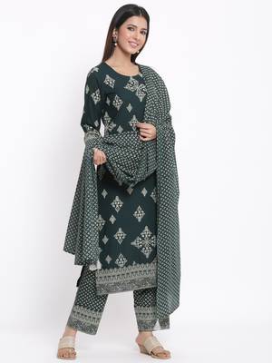 GREEN Rayon stitched   Kurta with     Palazzo with     Dupatta 4