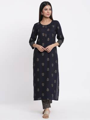 Navy Rayon stitched   Kurta with     Palazzo 1