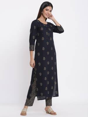 Navy Rayon stitched   Kurta with     Palazzo 4