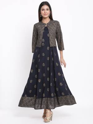 Navy Rayon stitched   kurta 1