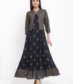 Navy Rayon stitched   kurta