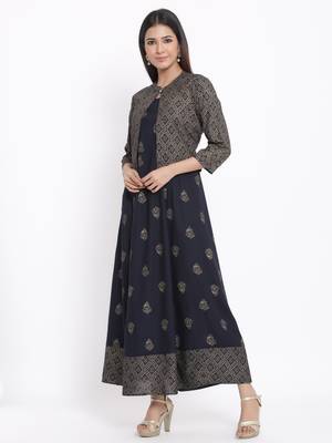 Navy Rayon stitched   kurta 3