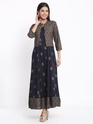 Navy Rayon stitched   kurta 4