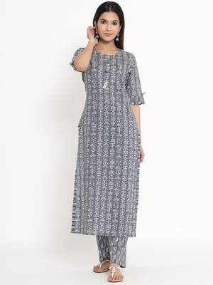 Grey Cotton stitched   Kurta with     Palazzo 1