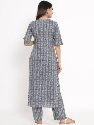 Grey Cotton stitched   Kurta with     Palazzo 2