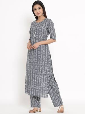 Grey Cotton stitched   Kurta with     Palazzo 3