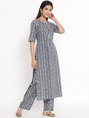 Grey Cotton stitched   Kurta with     Palazzo 4