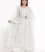 White Cotton stitched   Kurta with     Palazzo with     Dupatta