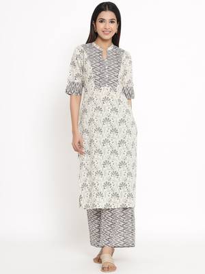 Cream Cotton stitched   Kurta with     Palazzo 1