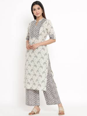Cream Cotton stitched   Kurta with     Palazzo 3