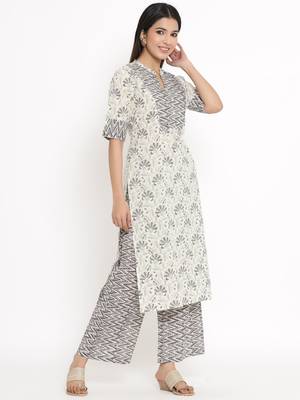 Cream Cotton stitched   Kurta with     Palazzo 4