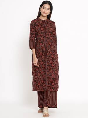 Black Cotton stitched   Kurta with     Palazzo 1