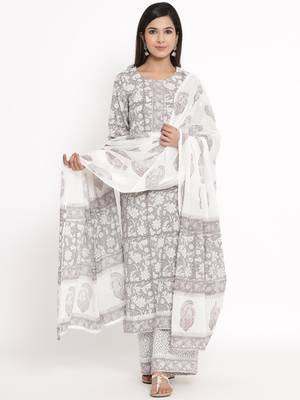 Off-white Cotton stitched   Kurta with     Palazzo with     Dupatta 1
