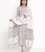 Off-white Cotton stitched   Kurta with     Palazzo with     Dupatta