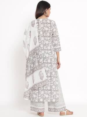 Off-white Cotton stitched   Kurta with     Palazzo with     Dupatta 2