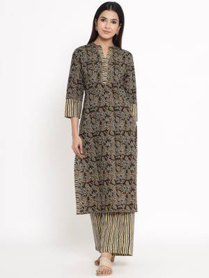 Brown Cotton stitched   Kurta with     Palazzo 1