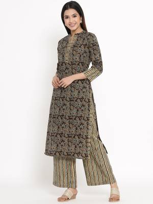 Brown Cotton stitched   Kurta with     Palazzo 3