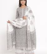 Grey Cotton stitched   Kurta with     Palazzo with     Dupatta