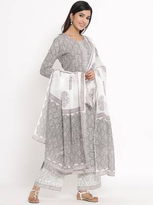 Grey Cotton stitched   Kurta with     Palazzo with     Dupatta 3