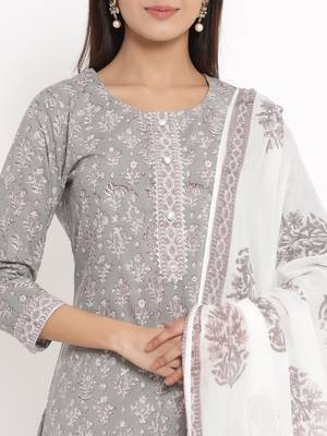 Grey Cotton stitched   Kurta with     Palazzo with     Dupatta 4