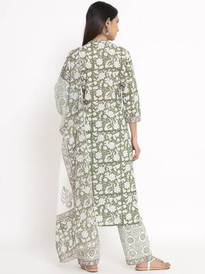 Green Cotton stitched   Kurta with     Palazzo with     Dupatta 2