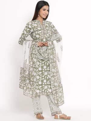 Green Cotton stitched   Kurta with     Palazzo with     Dupatta 4