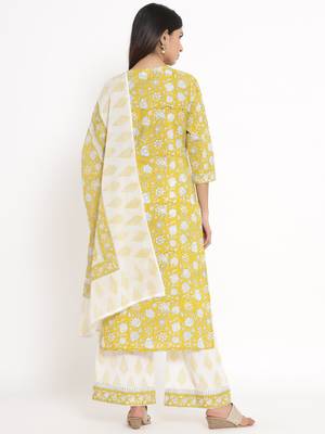 Yellow Cotton stitched   Kurta with     Palazzo with     Dupatta 2