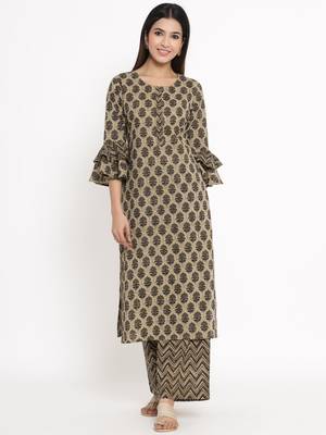 Brown Cotton stitched   Kurta with     Palazzo 1