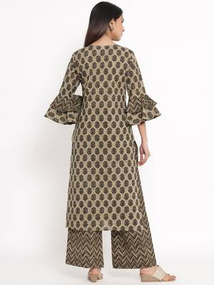 Brown Cotton stitched   Kurta with     Palazzo 2