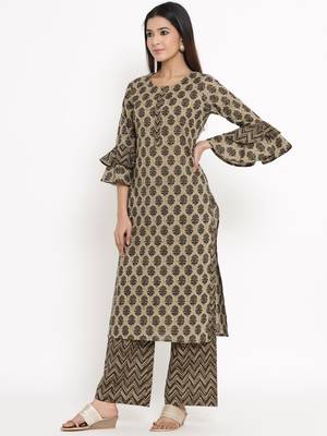 Brown Cotton stitched   Kurta with     Palazzo 3