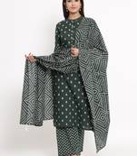 GREEN Cotton stitched   Kurta with     Palazzo with     Dupatta