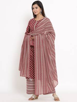 Maroon Cotton stitched   Kurta with     Palazzo with     Dupatta 3