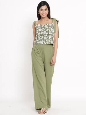 Green Cotton stitched   Top  with     palazzo 1