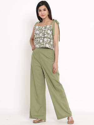 Green Cotton stitched   Top  with     palazzo 3