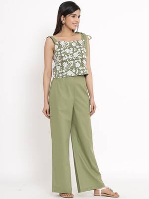 Green Cotton stitched   Top  with     palazzo 4