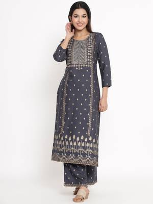 Grey Rayon stitched   Kurta with     Palazzo 1