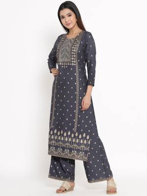 Grey Rayon stitched   Kurta with     Palazzo 3