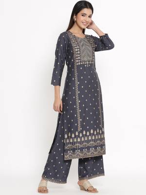Grey Rayon stitched   Kurta with     Palazzo 4