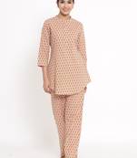 Beige Cotton stitched   TOP with     Palazzo