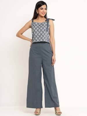 Grey Cotton stitched   Top  with     palazzo 1