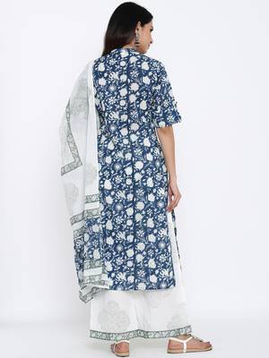 Navy Cotton stitched   Kurta with     Palazzo with     Dupatta 2