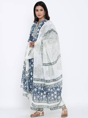 Navy Cotton stitched   Kurta with     Palazzo with     Dupatta 3