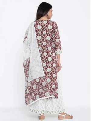 Maroon Cotton stitched   Kurta with     Palazzo with     Dupatta 2